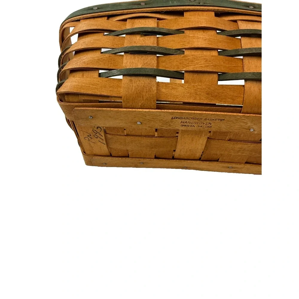 1993 Longaberger Large Easter Green Trim Basket w/Floral Liner 10